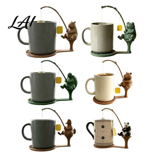 Funny Tea Steeping Gadget Fishing Friends Bag Holder Cute Resin Teabag String Keeper Whimsical Animal Handmade Craft Decor Fun Kitchen Counter