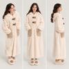 Women Coral Fleece Bathrobe Hooded Flannel Robe Set Thick Warm Loungewear Fall Winter