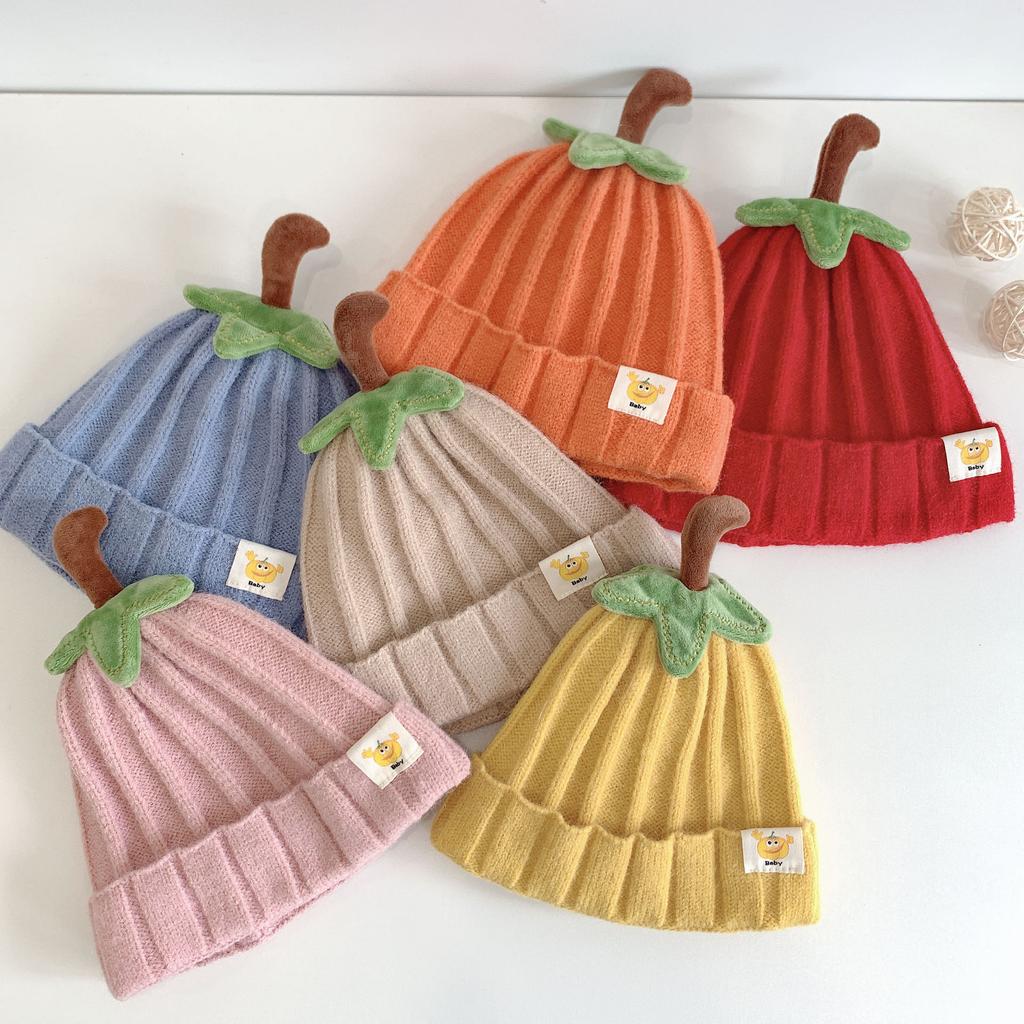 Winter baby knitted hat children's candy color warm wool hat boys and girls cute pumpkin hat
