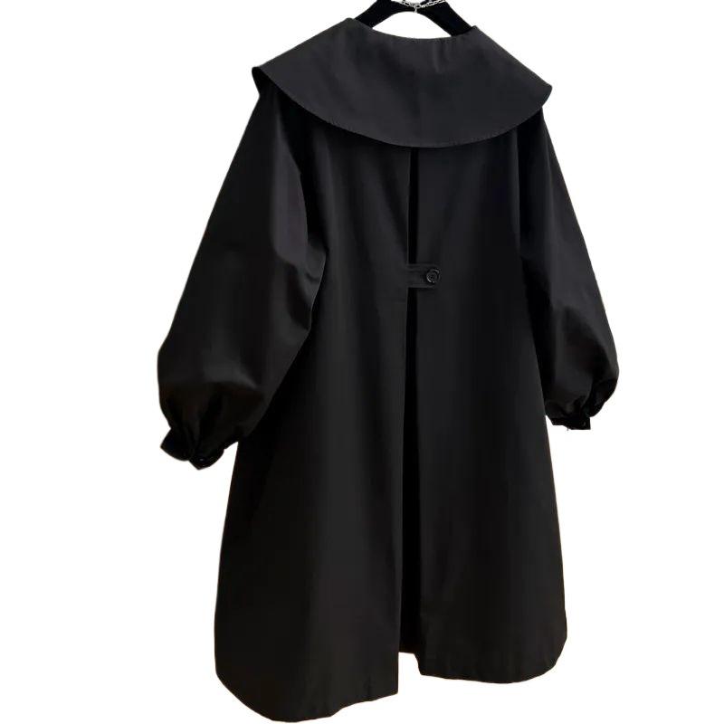 European Mid-Length Doll Collar Windbreaker for Women: Chic Spring/Autumn Coat