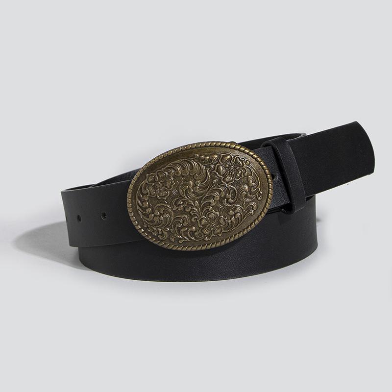 High-end Women's Belt Retro Carved Buckle Elegant and Fashionable New Women's Belt PU Belt
