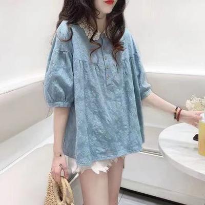 2023 New Korean Loose Sweetheart Lace Embroidered Solid Color Women's Shirt Top