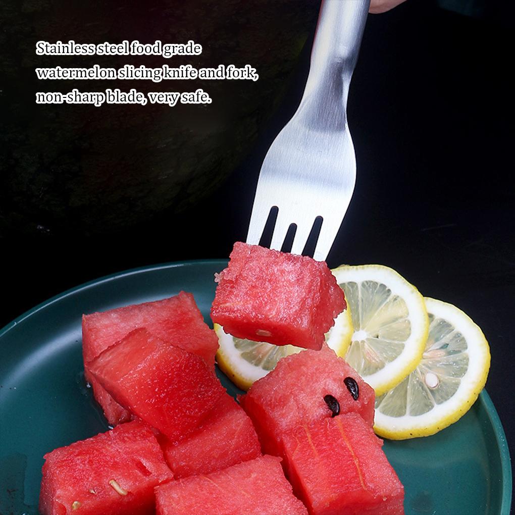Stainless Steel Watermelon Slicer Portable Handheld Replacement Washable 2 In 1 Home Fruit Fork Slicing Tool Accessories