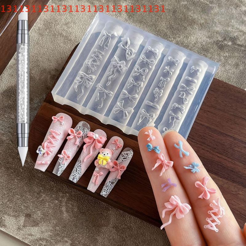 DIY Accessory Package: 2/3pcs 3D Hibiscus Flowers Nail Art Mold, Resin Carving Template with Ballet Bows Design