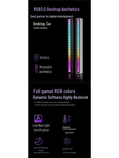 Voice-Controlled RGB Ambient Light: Sound-Activated Music Rhythm for Desktop or Car with APP Control, Esports Ornament