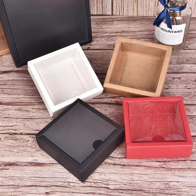 10 adet Kare Kraft Kağıt Çevirme Kutusu Şeffaf Buzlu PVC Kapak Karton Şeker Tatlılar Kozmetik Sabun Saklama Ambalaj Kutuları