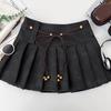 Retro Pleated Skirt Brown High Waist A Line Mini Skirt Vintage Style