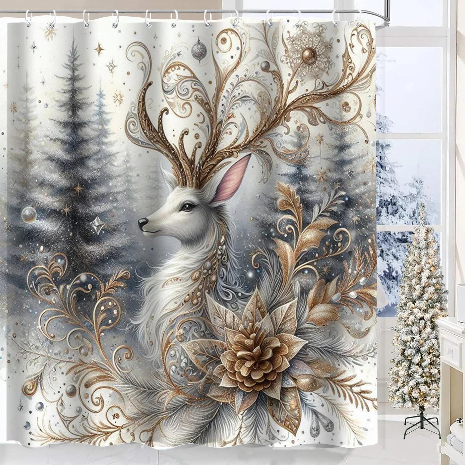 

Christmas Tree Reindeer Bathing Curtain Bathroom Shower Curtain Waterproof With 12 Hooks Fishes Home Deco Free Ship 90x180cm