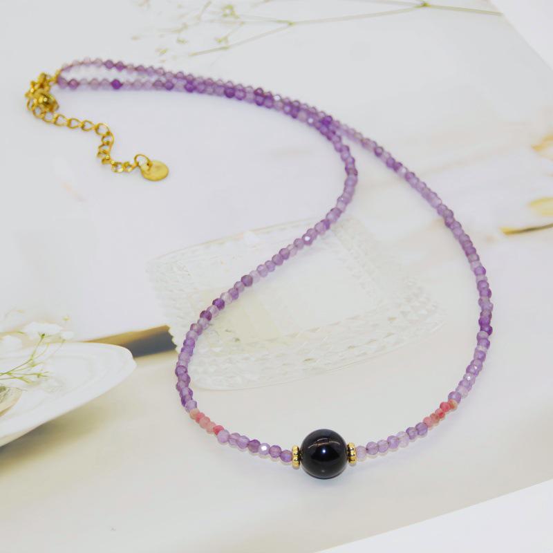 Korean Minimalist Zircon & Crystal Clavicle Necklace with Amethyst & Citrine