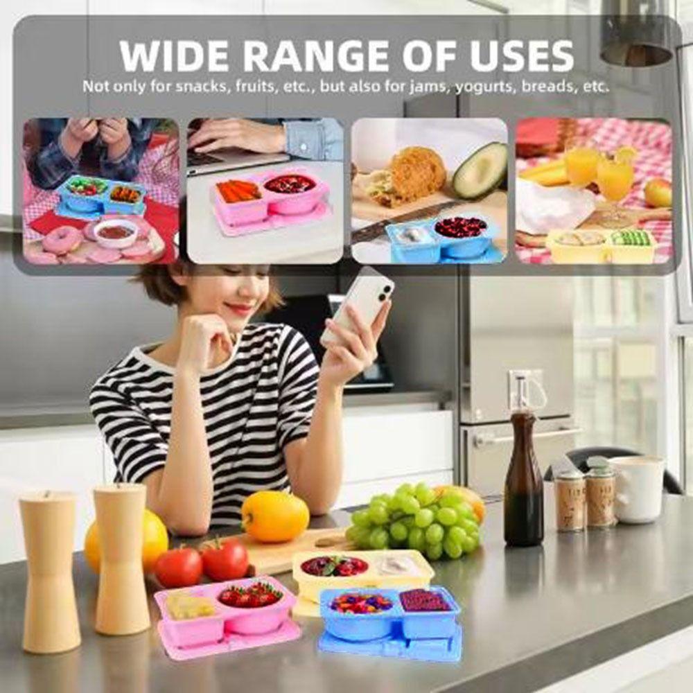 Foldable Double Compartment Snack Box Leakproof Sauce Seasoning Containers Kitchen Gadgets