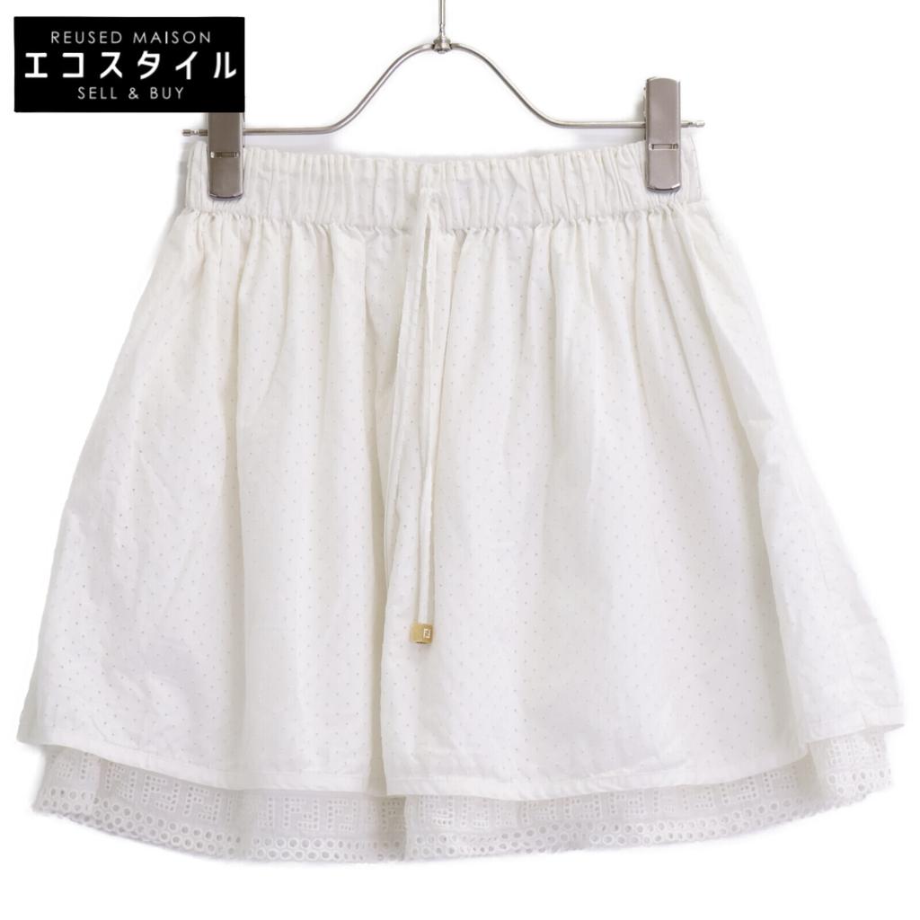 Fendi White Elastic Waist Lace Mini Skirt Skirt 12A whiteUsed