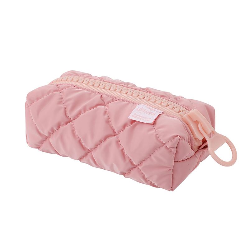 Puffer Leather Pencil Case For Women Vanilla Aesthetic Pencil Pouch With Zipper Stationery Make Up Storage Bag