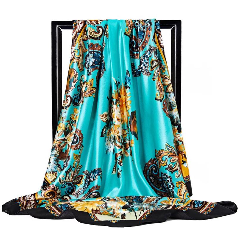 Fashion Scarves For Women Print Silk Satin Head Scarf Female 90cmx90cm Luxury Brand Square Shawl Large Hijab Scarfs For Ladies