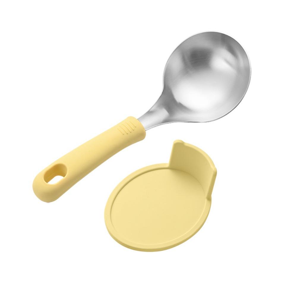 Silicone Handle Korean Soup Spoon Set With Spoon Rack Hot Pot Spoon Household Tablespoon  Cooking