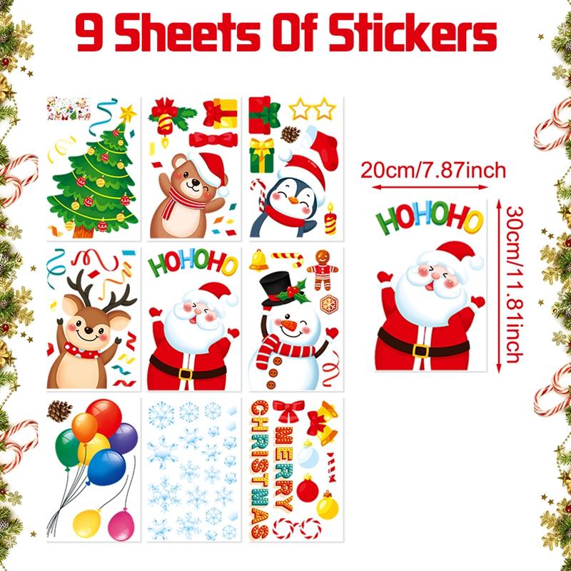 9pcs Christmas Window Stickers Merry Christmas Party Decoration 2026 Xmas Santa Claus Stickers Navidad Natal New Year Gift 2026