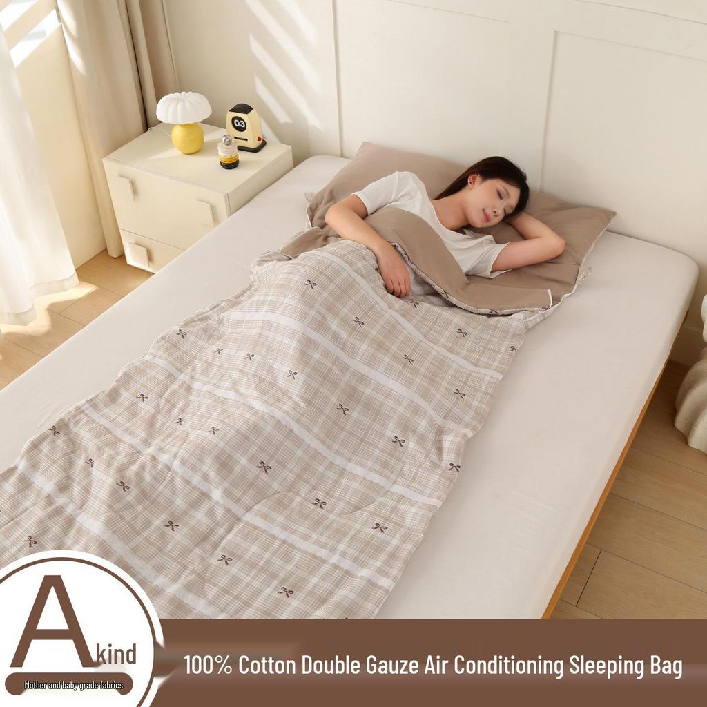 Haorunqi Cotton Double-Layer Gauze Sleeping Bag & Blanket for Adults - Lightweight, Portable, Ideal for Summer and Travel