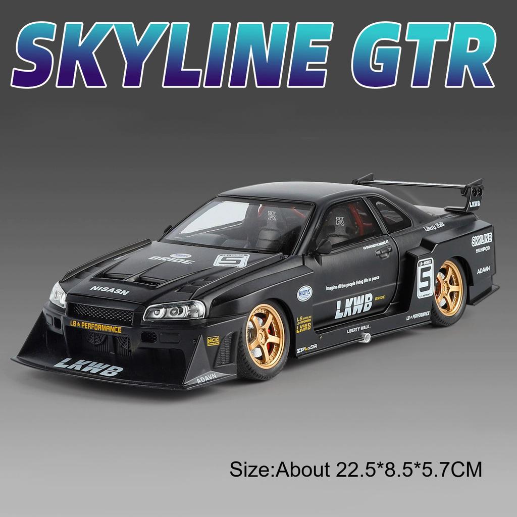 1:24 Gtr-R34 Gtr-S15 Modelauto Speelgoed Legering Carrosserie Rubberen Banden Schokdemping Sportauto's 4 Deuren Openbare Modellen Geweldig Verzamelobject