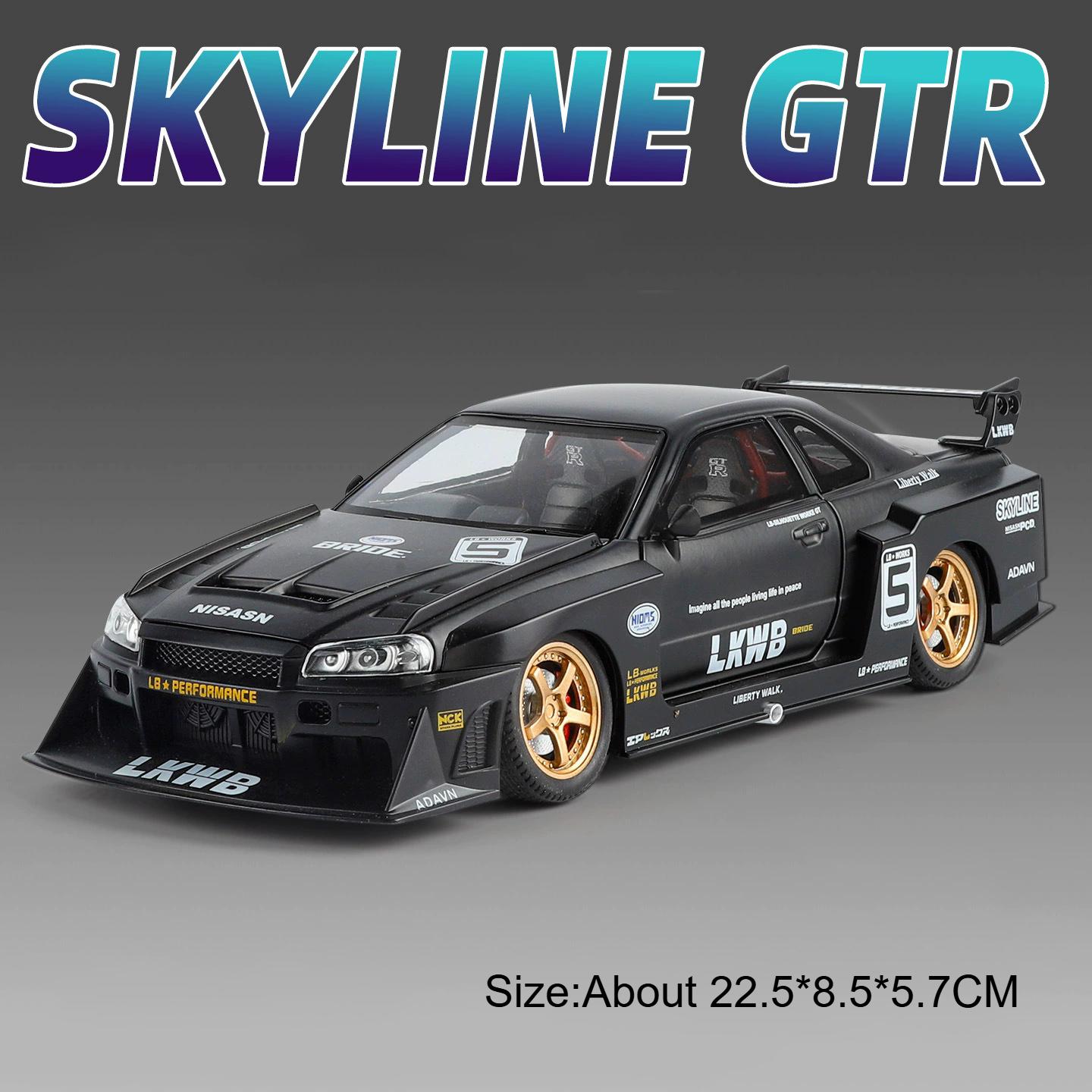 1:24 Skala Gtr-R34 Modellauto Spielzeug Rad Lenkung Metall Druckguss Pull-Back Sportwagen Modelle Durchdachtes Geschenk Für Geburtstage