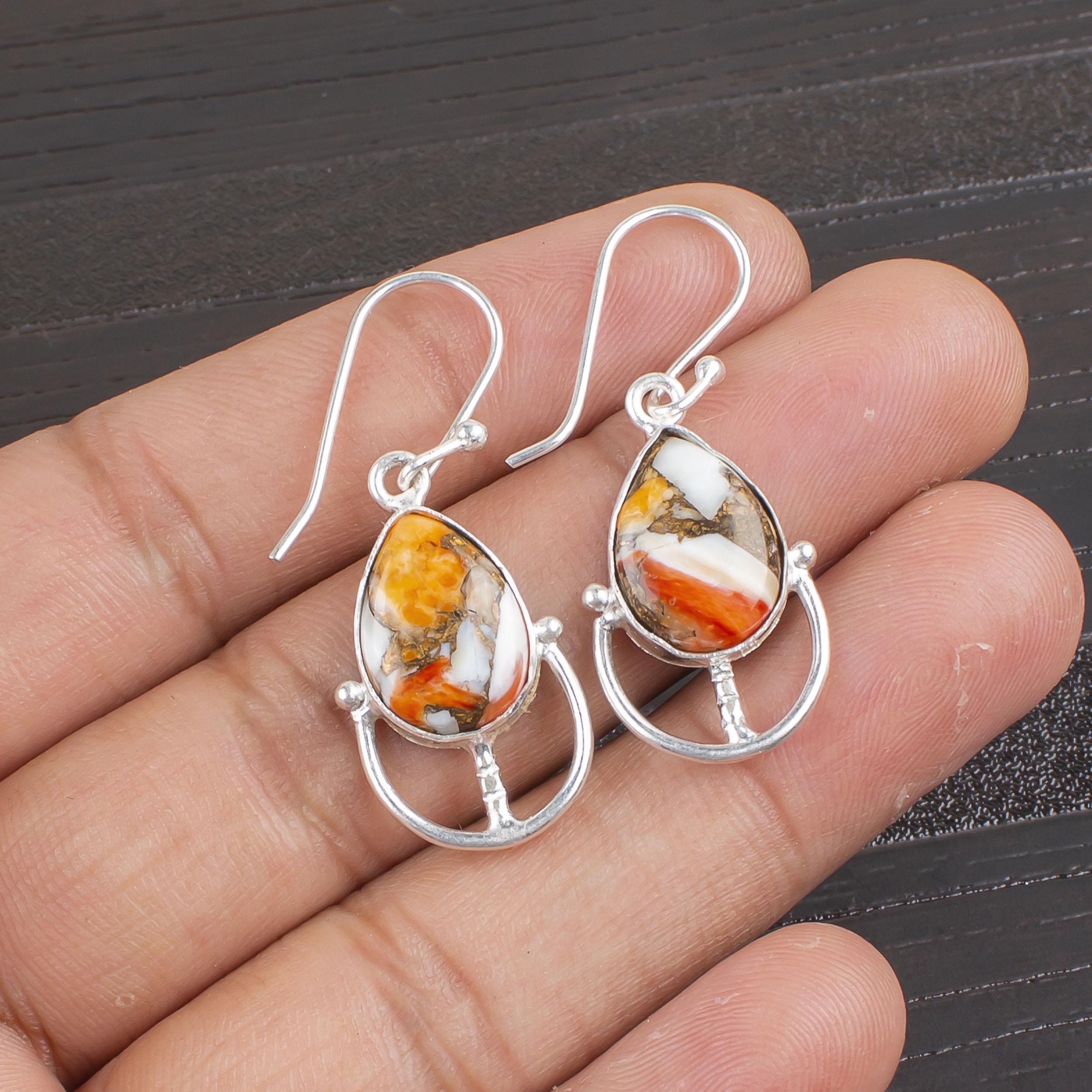 

Orange Copper Turquoise 925 Solid Sterling Silver Earrings, Handmade Gemstone Earrings Jewelry, Gifts For Wife Brand New Earrings 1.60 Inches помаранчевий