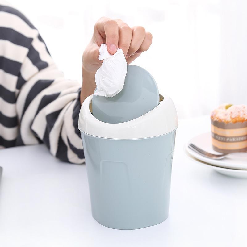 Small Plastic Desktop Trash Can Swing Lid Odor Proof Lightweight Mini Waste Bin for Bathroom Office Makeup Vanity