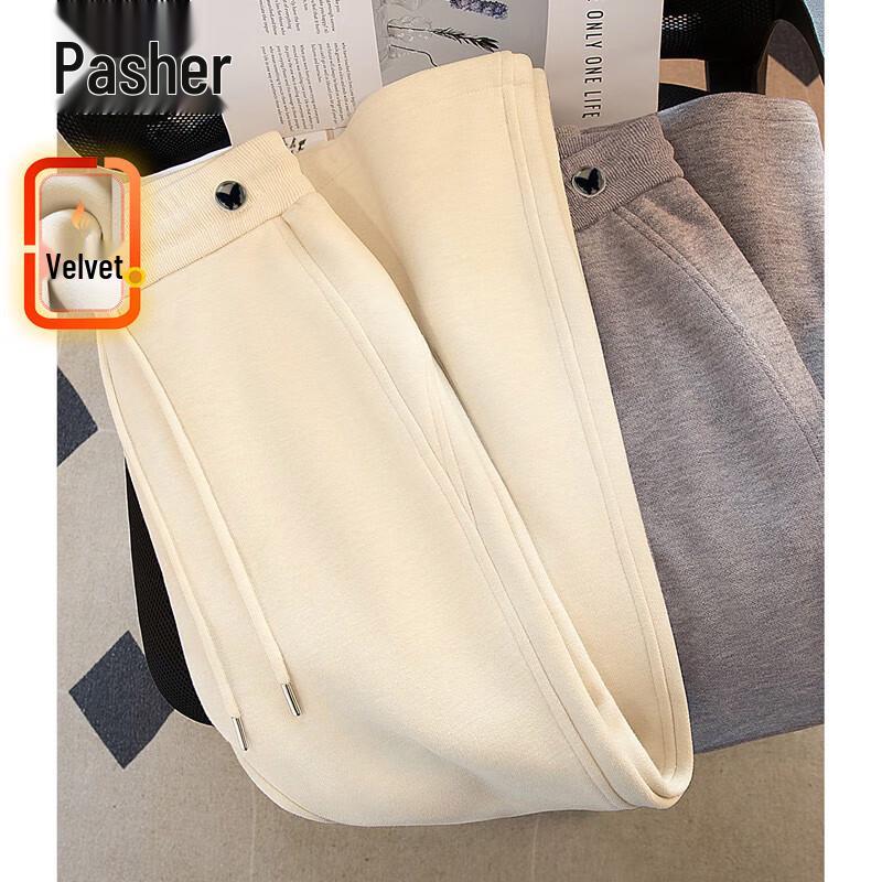 

Women s Fleece-Lined Elastic Waist Wide-Leg Pants M