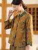 Johnature Camicie da donna stile cinese con stampa floreale, bottoni, top primaverili, colletto rovesciato, maniche lunghe, camicie a bottoni