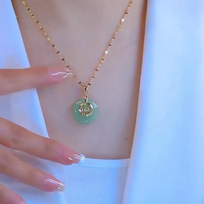 

Women s Trendy Ethnic Style Gold Fu Character Peace Buckle Titanium Steel Necklace