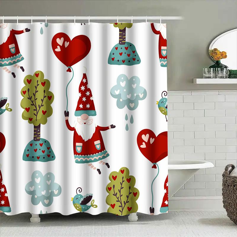 Verspieltes Zwergen-Valentinstags-Duschvorhang-Set mit Liebesballon-Muster Perfekt für Badezimmerdeko Geschenkideen!