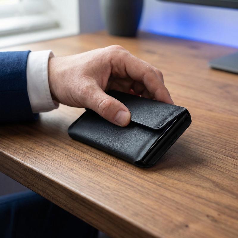 Mini Folding ID Card Case with Magnetic Coin Purse Compact Wallet for Daily Business and Commuting