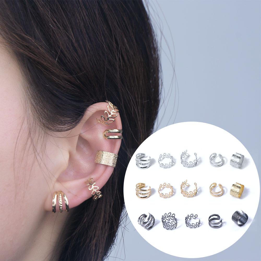 For Women C-Shape Girl Multi-layer Korean Style Earrings Earring Set Leaves Ear Cuff Ear Bone Clips