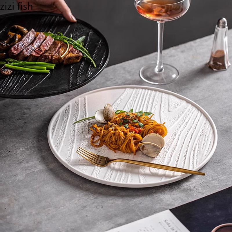 Creative Irregular Texture Ceramic Flat Plate Restaurant Pasta Dessert Plate Sashimi Plate Molecular Cuisine Specialty Tableware