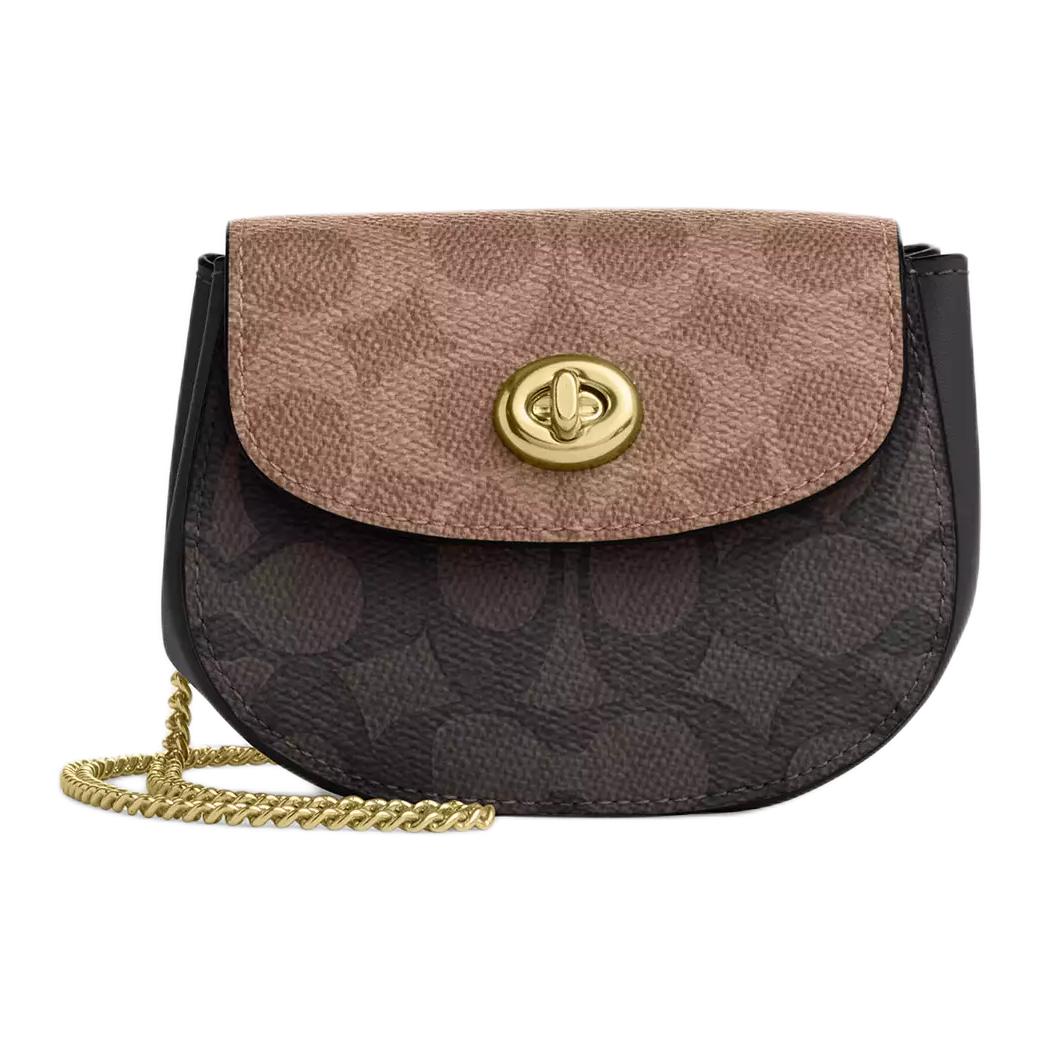 Coach Turnlock 12 Mini Shoulder Bag Women Shoulder Bag Gold Brown CZ474-IMXI8 Basic Set (Bag+Dust Bag)