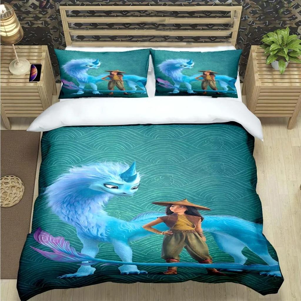 Mode Cartoon Raya und der letzte Drache Druck Bettwäschesets Bettzubehör Set Bettbezug Bettdecken-Set Bettwäscheset Geschenk
