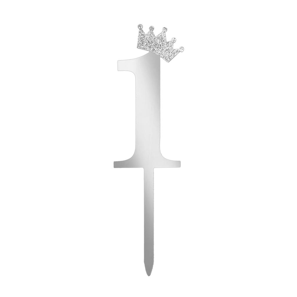 Number Cake Topper Gold Silver Crown Acrylic 0-9 Digital Birthday Party Cake Insert Cake Decoration Wedding Cakes Dessert Decor