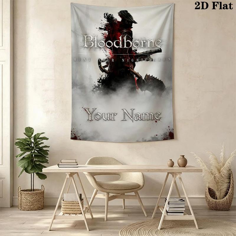 Name Custom Bloodborne Wall Tapestry Aesthetic Wall Hanging Printed Fabric Blanket Decorative Tapestries for Bedroom Living Room Home Decor