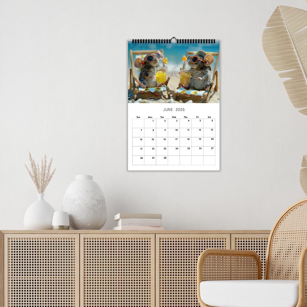 1 st 2026 Väggkalender, Söt Musdesign, 12 Unika Mönster, Humoristisk Daglig Planerare, Perfekt Gåva för Födelsedagar, Jul