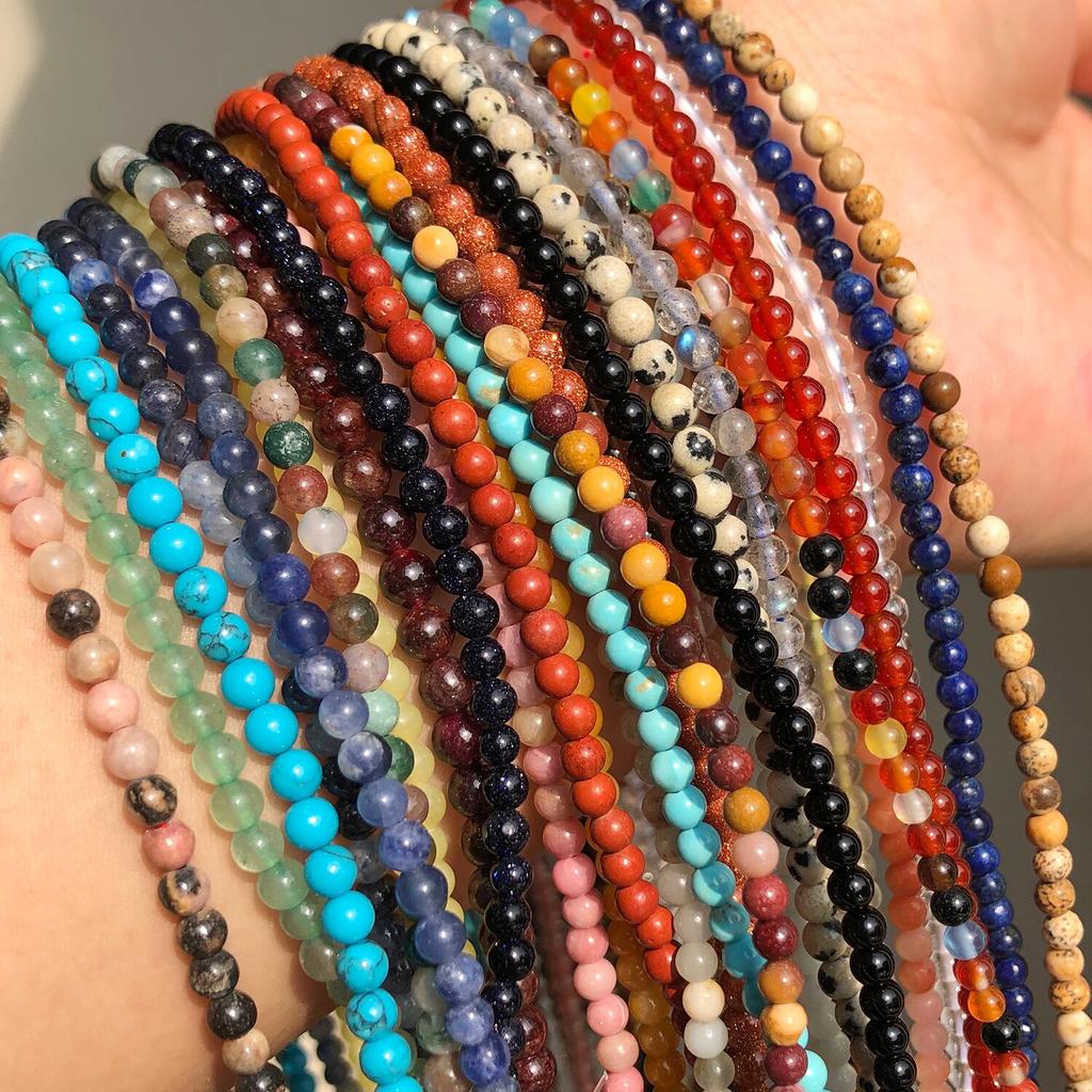 Natural Stone Beads Agates Jades Howlite Crystal Round Pony Tiny Beads for Jewelry Making Beadwork DIY Bracelet 2mm 3mm 15''