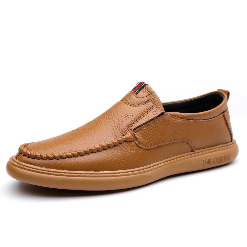 The first layer of cowhide casual leather shoes for men's 2025 autumn new leather soft-soled soft-sided beanie shoes versatile middle-age