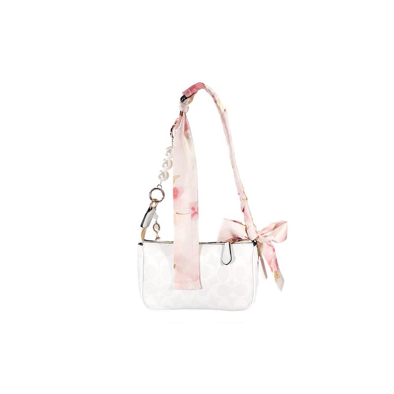 COACH shoulder bag [Customized bag] Nolita 19 Flower Shadows in the Clouds Hand-painted Pink Flower Silk Scarf Bow Pearl Chain Crossbody plum bossom