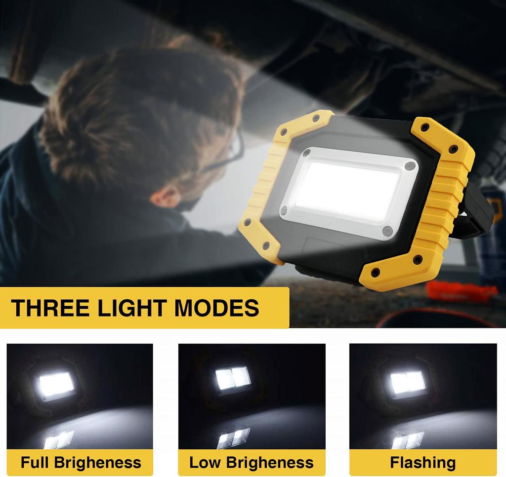 COB 30W LED Work Light Rechargeable Waterproof Flood Lights for Outdoor Camping Hiking Emergency Car Repairing Job Site Lights