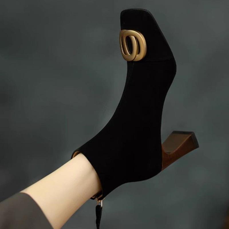 Autumn Winter High Quality Zipper Design High Heel Womens Boots 2025 Trend New Metal Decoration Casual Party Women's Ankle Boots