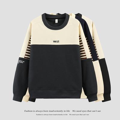 Men's Long-sleeved T-shirt Spring and Autumn New Trendy Brand Color-blocked Round Neck Sweatshirt Loose Bottoming Shirt Men's T-shirt Top