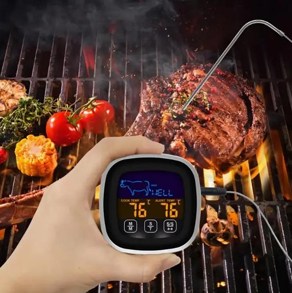 

1pc digital meat thermometer with dual monitors and large touch screen, ideal for family and professional kitchens. чёрный