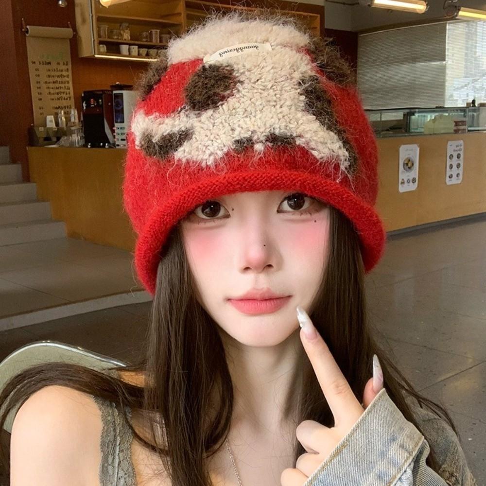 Jacquard Slouchy Beanie Hat Ear Protection Earflap Hat Vintage Knitted Beanie Hat Japanese Style