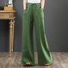 Women's High-Waisted Cotton & Linen Wide-Leg Pants - Plus Size, Loose, Casual Nine-Point Length