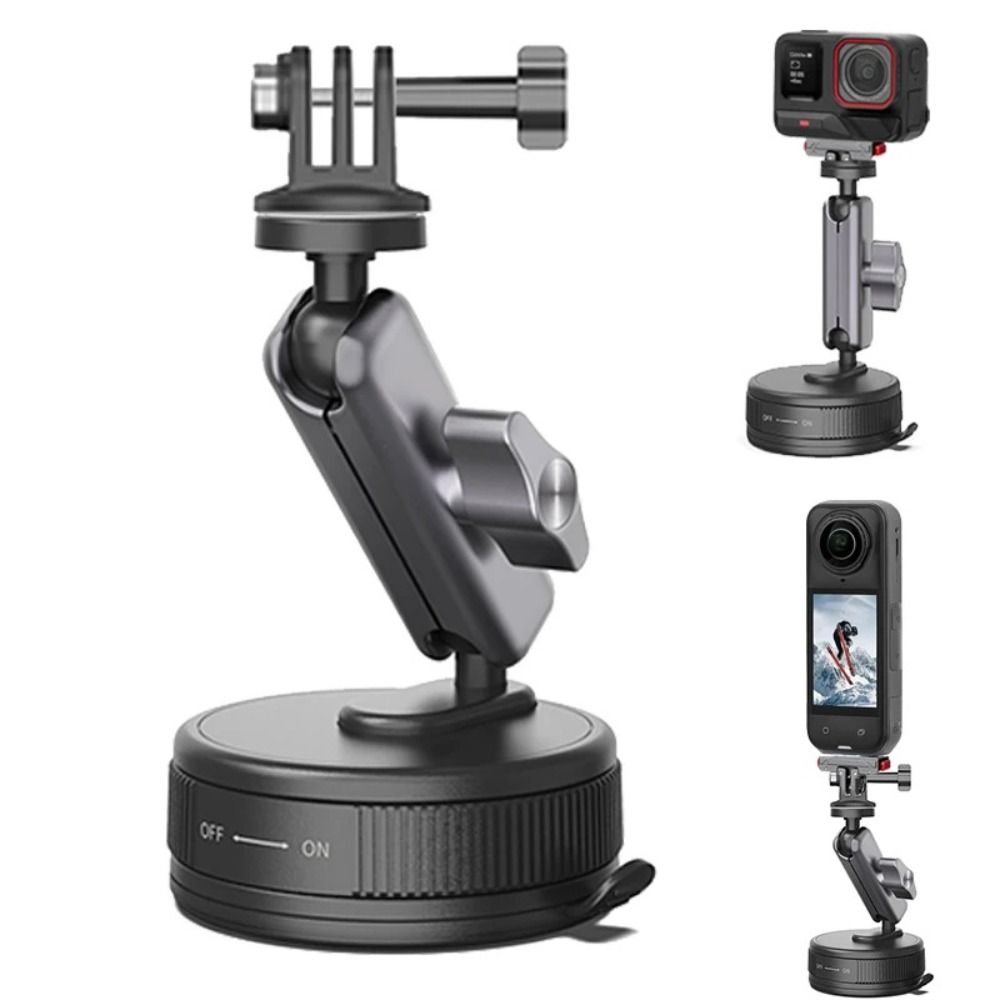 Aluminum Alloy Suction Cup Car Mount Black ABS Camera Car Mount Adjustable for Insta360 X3 X4 X5 GO Ultra ACE PRO 2 GO 3S