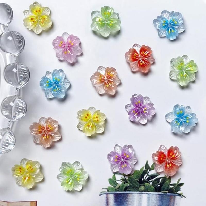 50pcs 3D Ice Translucent Flower Nail Charms Colorful Flower Resin Shape Petals for Nail Art