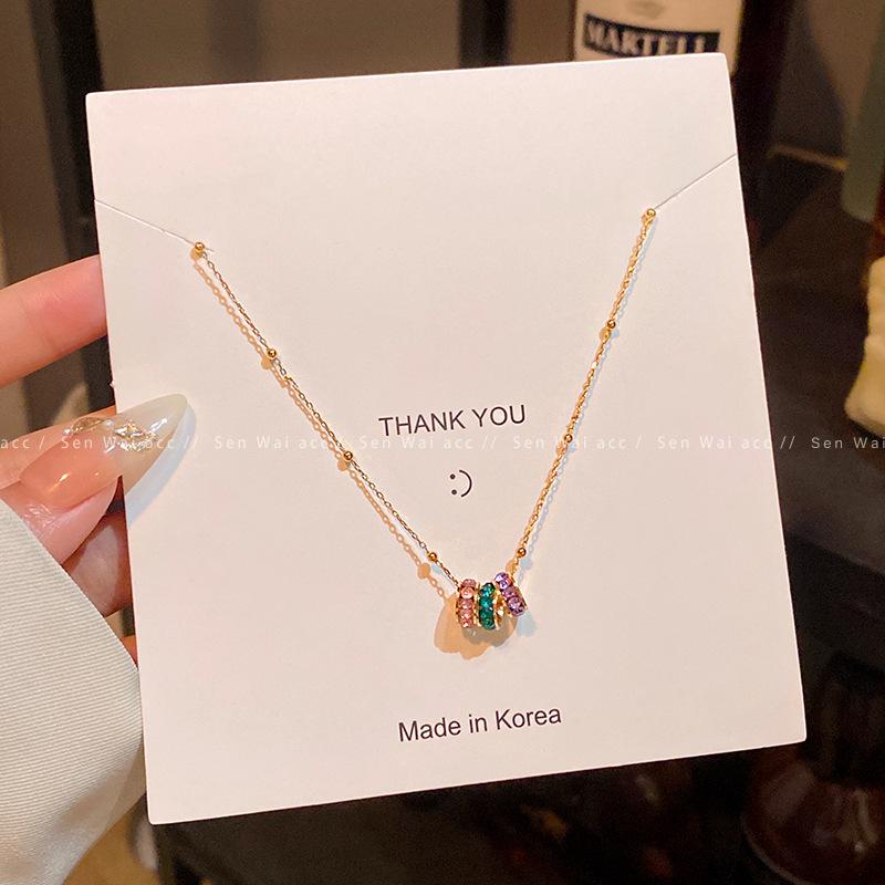 Dopamine Color Flash Diamond Circle Earrings Necklace Set Retro Exquisite Small High-end Accessories Women