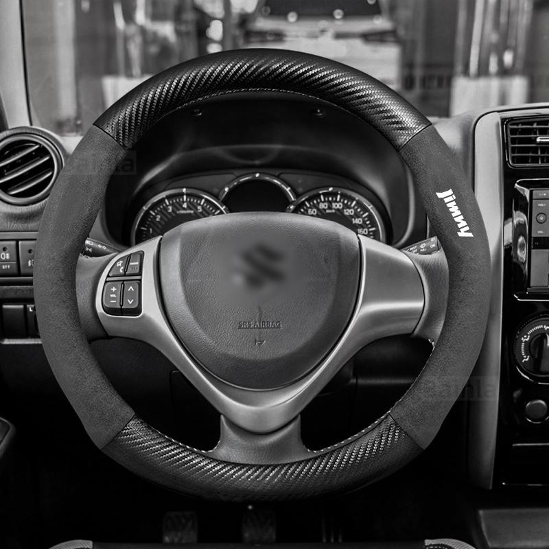 For Suzuki Jimny jb74 jb64 jb43 jb53 2015 Suede Car Steering Wheel Cover Anti-Slip Steering Wheel Cover 38cm Car Accessories