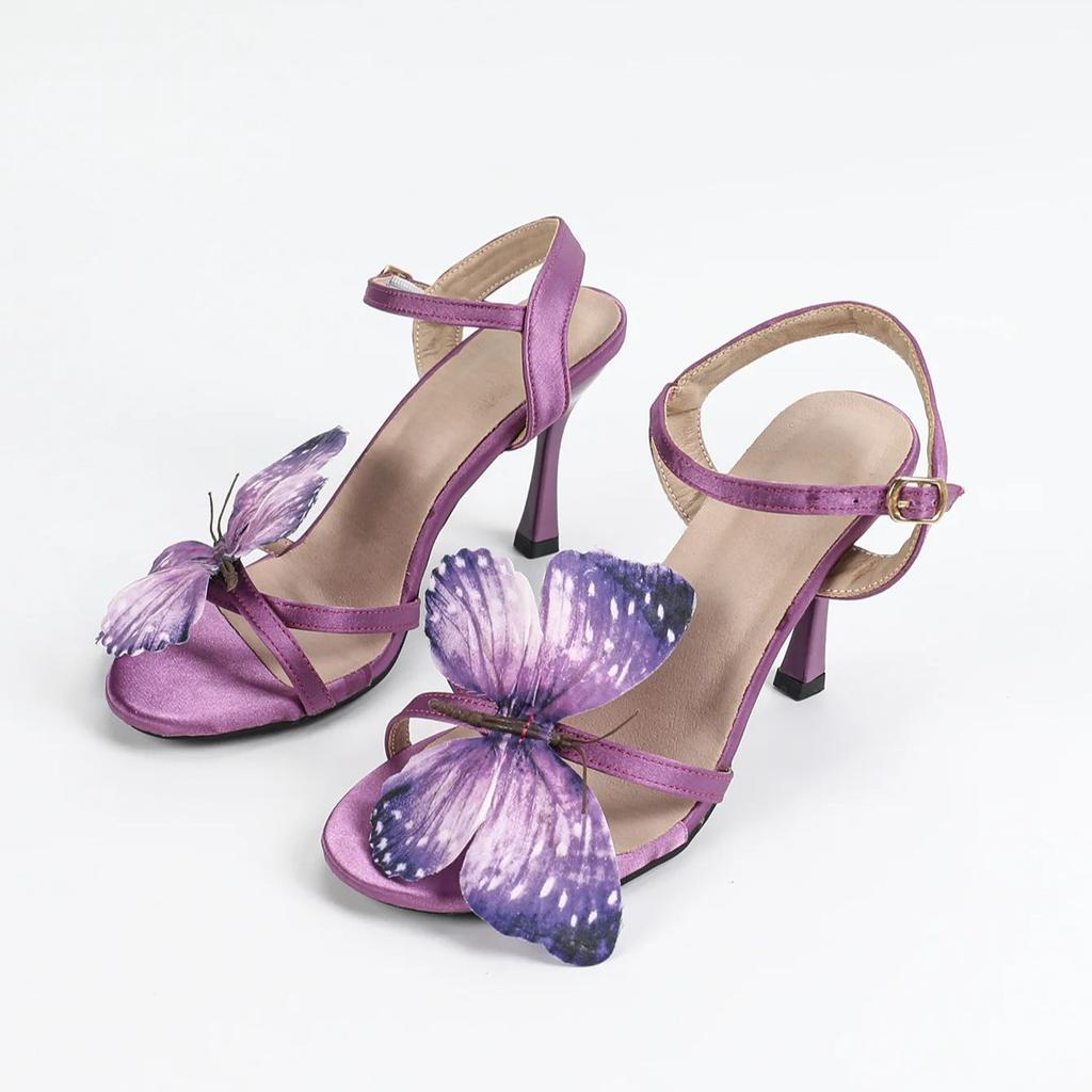 Fashion Colorful butterfly decoration women's sandals stiletto open parka high heels summer 2024